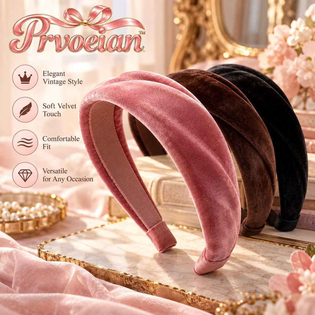 Prvoeian™ Elowen Vintage Velvet Padded Headband — Wide Retro Hair Band for Women