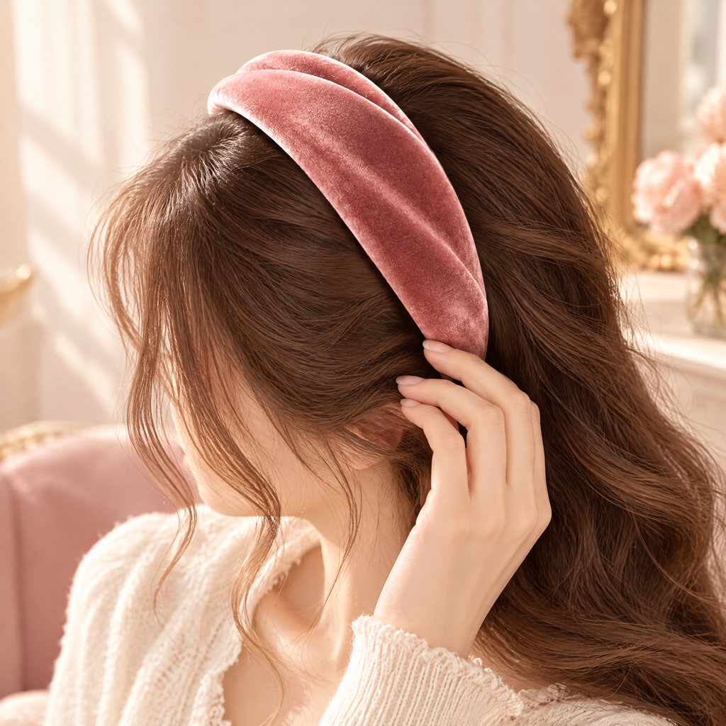 Prvoeian™ Elowen Vintage Velvet Padded Headband — Wide Retro Hair Band for Women