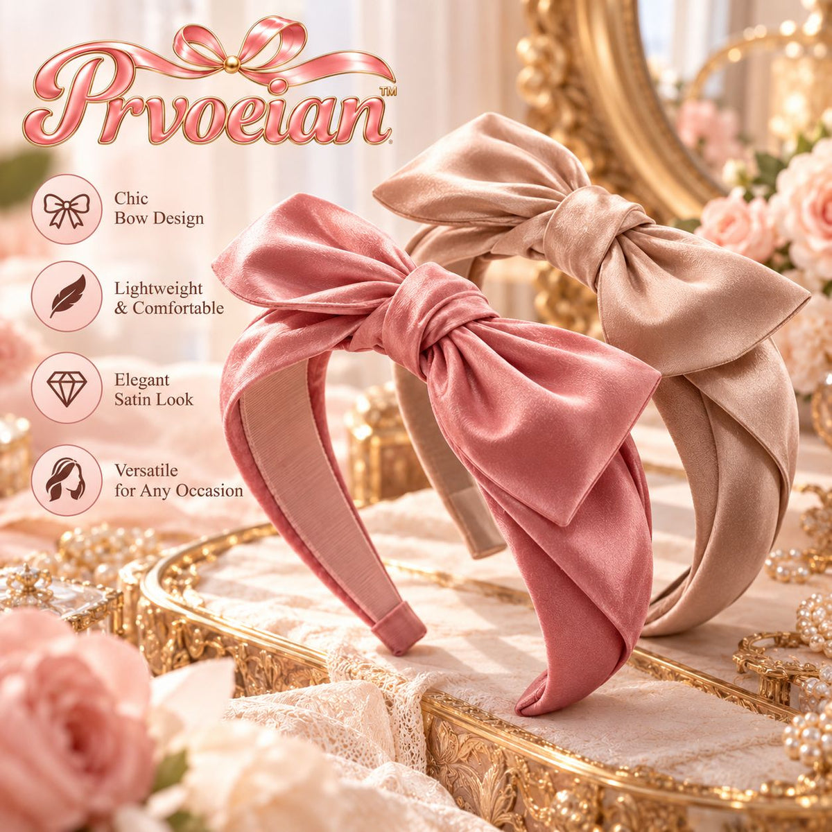 Prvoeian™ Marielle Fabric Bow Headband — Soft Statement Bow Hair Band for Women