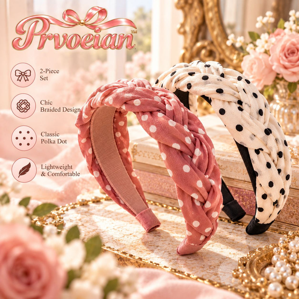 Prvoeian™ Colette Polka Dot Braided Headbands, 2-Pack — Printed Woven Hair Bands