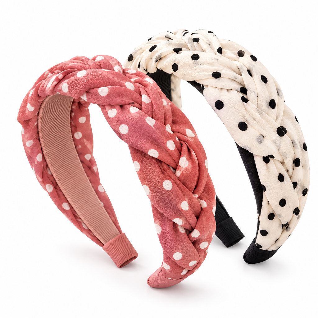 Prvoeian™ Colette Polka Dot Braided Headbands, 2-Pack — Printed Woven Hair Bands