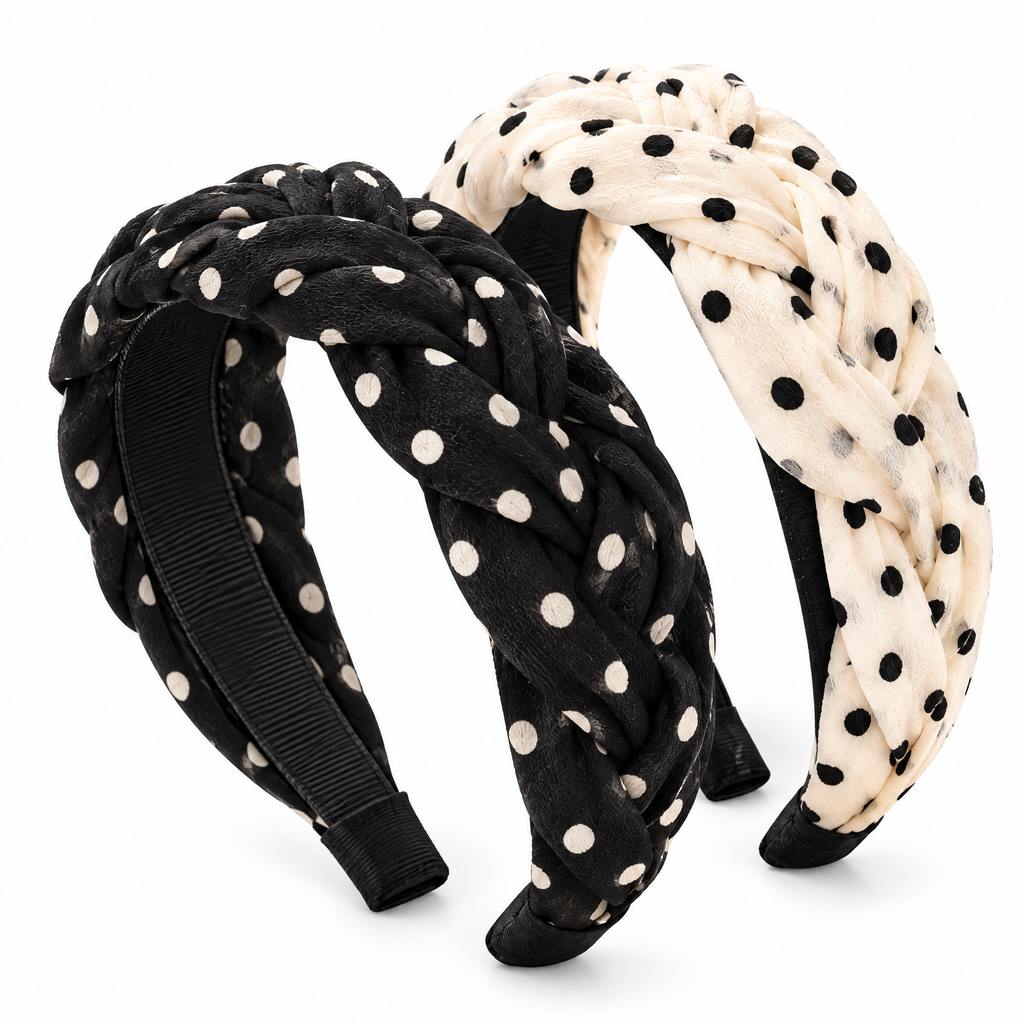 Prvoeian™ Colette Polka Dot Braided Headbands, 2-Pack — Printed Woven Hair Bands