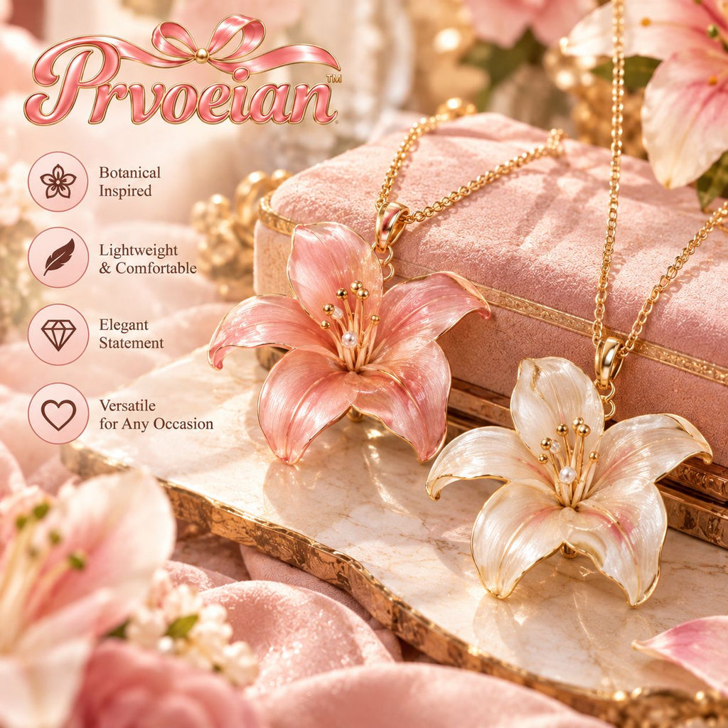 Prvoeian™ Lilienne Resin Lily Pendant Necklace — Botanical Floral Statement Necklace