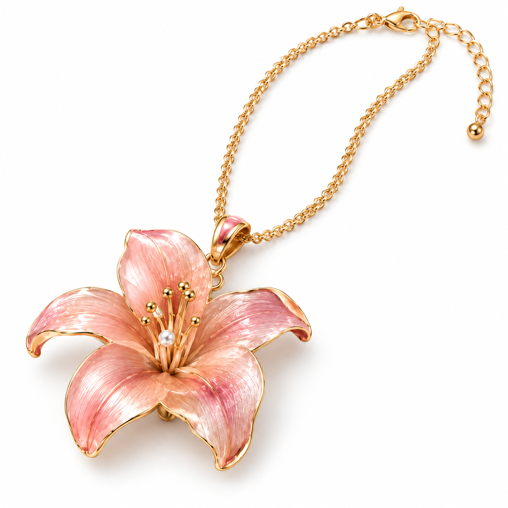 Prvoeian™ Lilienne Resin Lily Pendant Necklace — Botanical Floral Statement Necklace