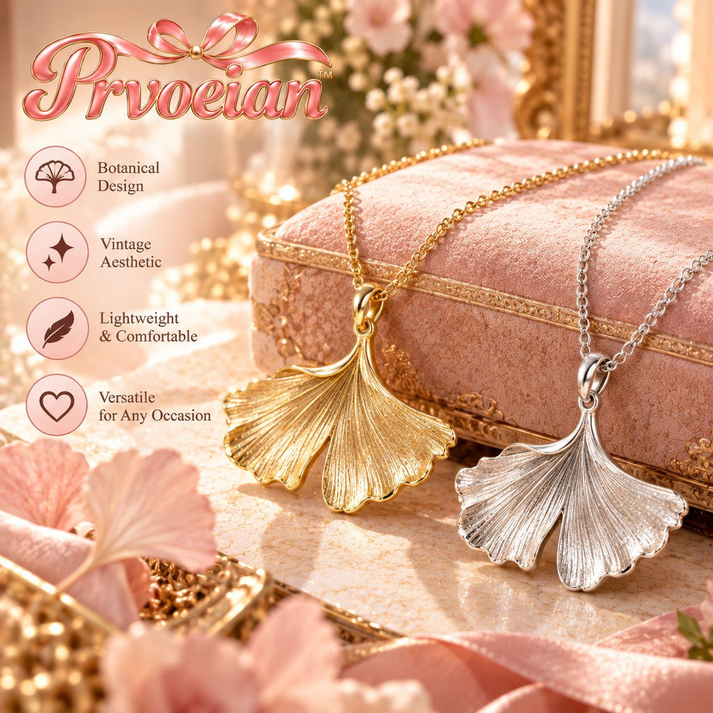 Prvoeian™ Aurelia Ginkgo Leaf Pendant Necklace — Botanical Vintage Leaf Charm Jewelry