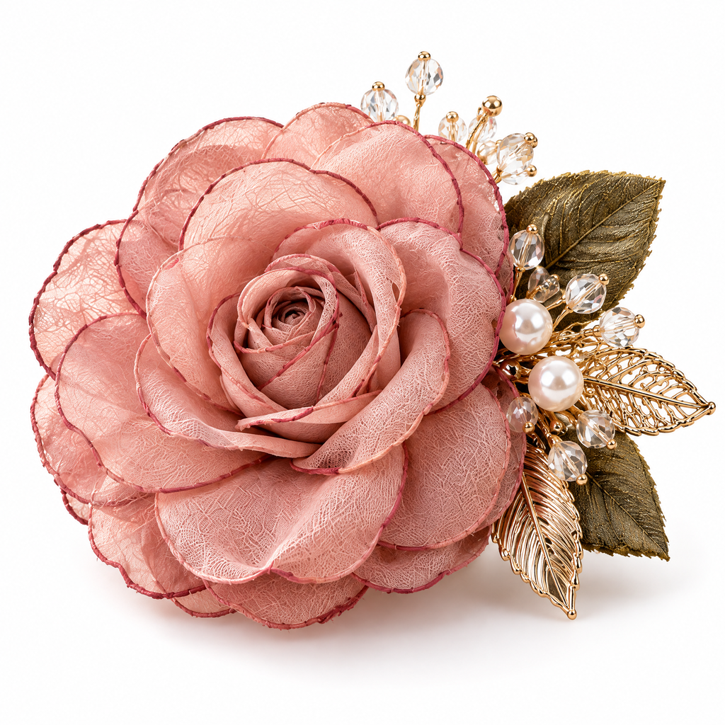 Prvoeian™ Rosalie Fabric Rose Brooch — Dimensional Floral Lapel & Scarf Pin