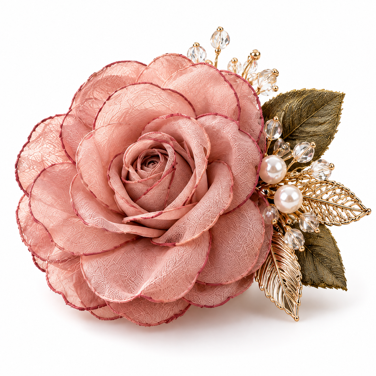 Prvoeian™ Rosalie Fabric Rose Brooch — Dimensional Floral Lapel & Scarf Pin