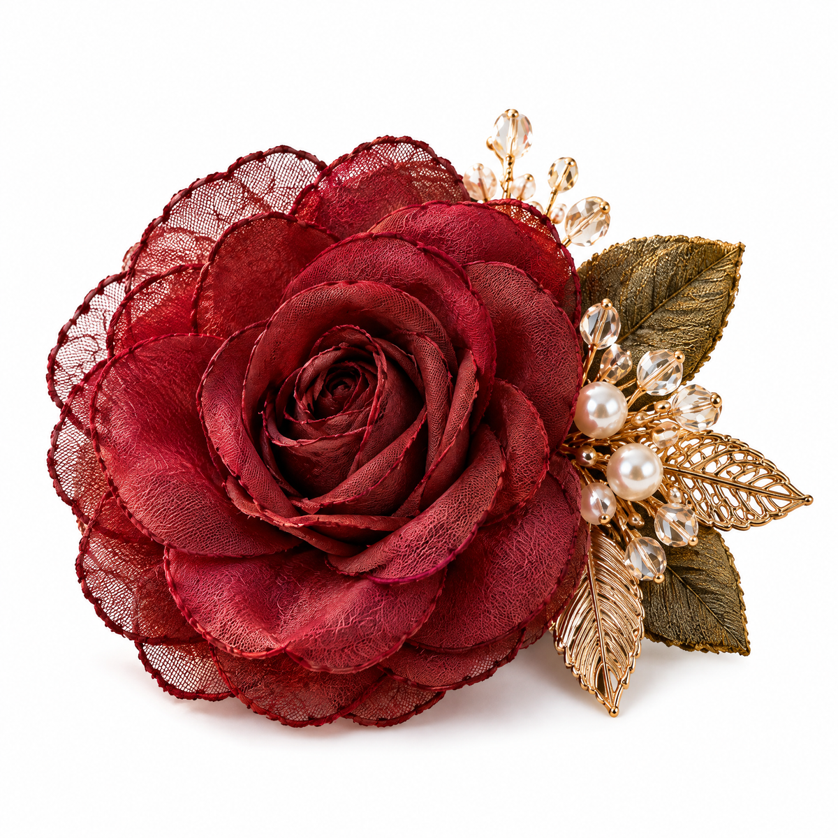 Prvoeian™ Rosalie Fabric Rose Brooch — Dimensional Floral Lapel & Scarf Pin