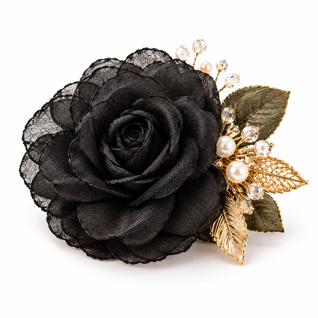 Prvoeian™ Rosalie Fabric Rose Brooch — Dimensional Floral Lapel & Scarf Pin