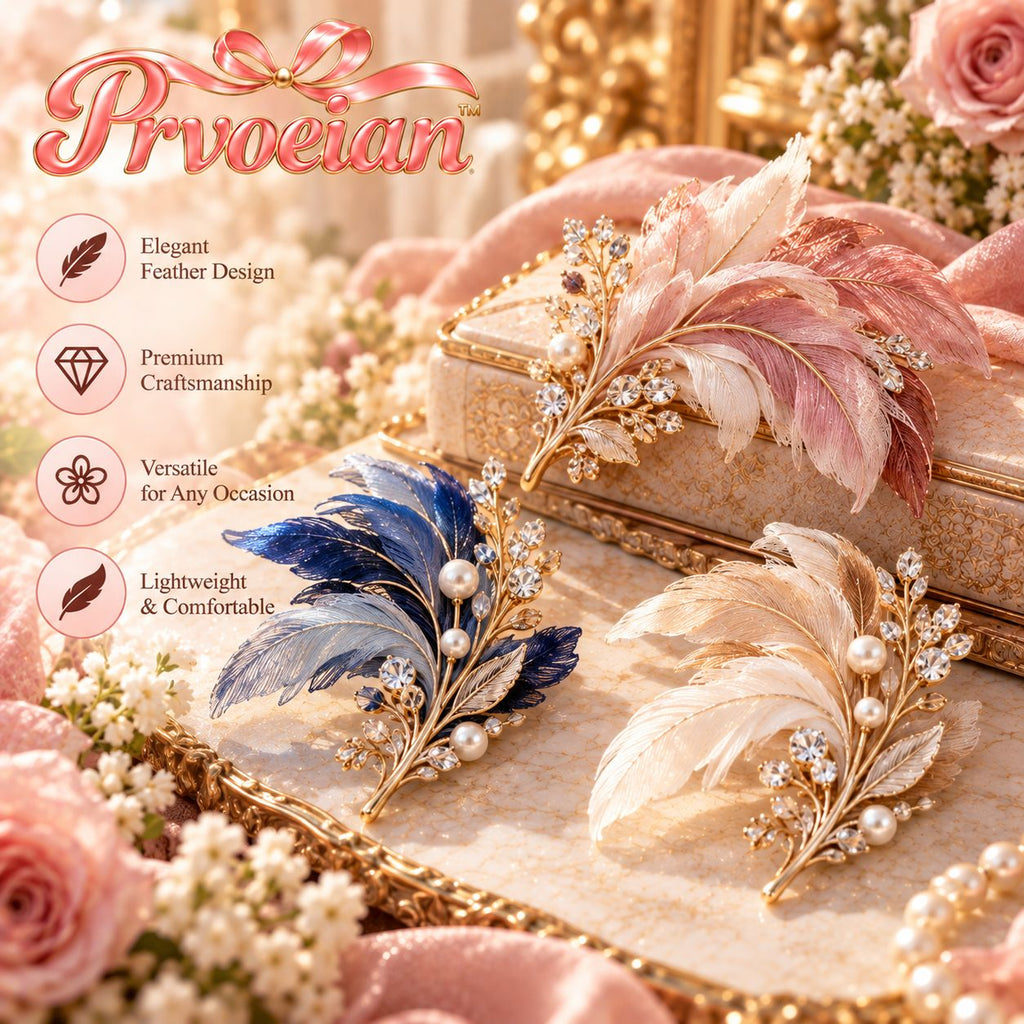 Prvoeian™ Virelle Fabric Feather Brooch — Original Textile Statement Lapel Pin