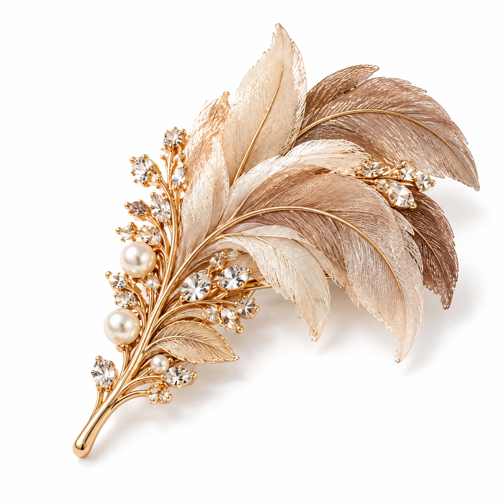 Prvoeian™ Virelle Fabric Feather Brooch — Original Textile Statement Lapel Pin