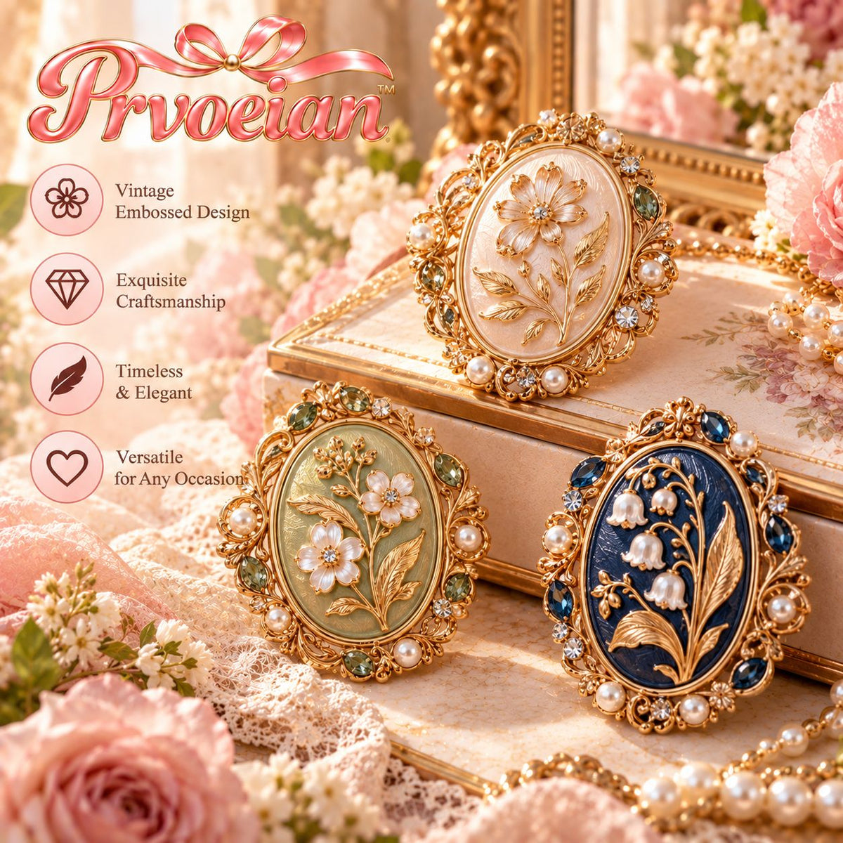 Prvoeian™ Evelisse Vintage Embossed Brooch — Sculpted Retro Cameo-Inspired Fashion Pin