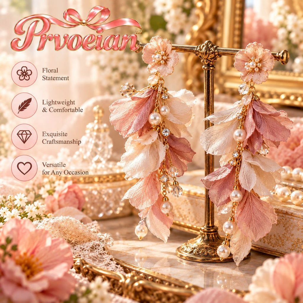 Prvoeian™ Florenne Fabric Flower Drop Earrings — Lightweight Floral Statement Earrings