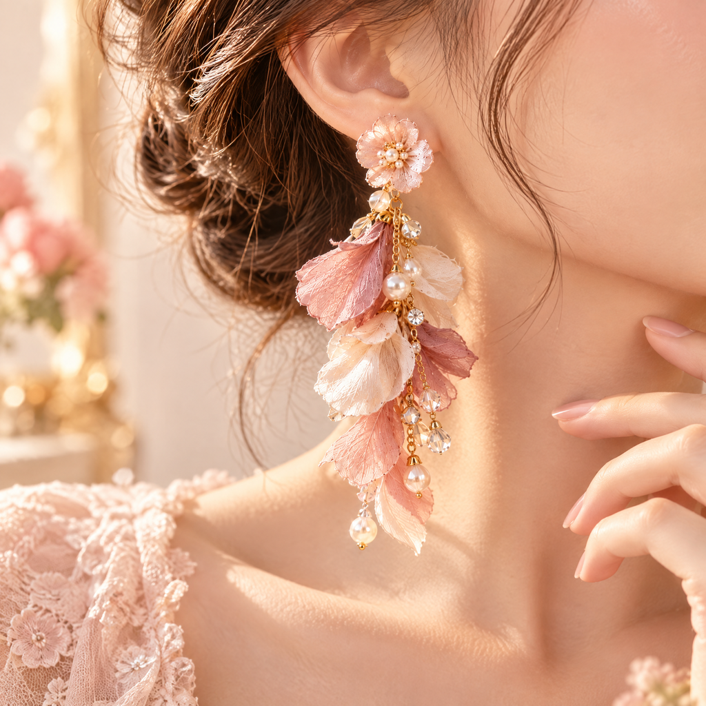 Prvoeian™ Florenne Fabric Flower Drop Earrings — Lightweight Floral Statement Earrings