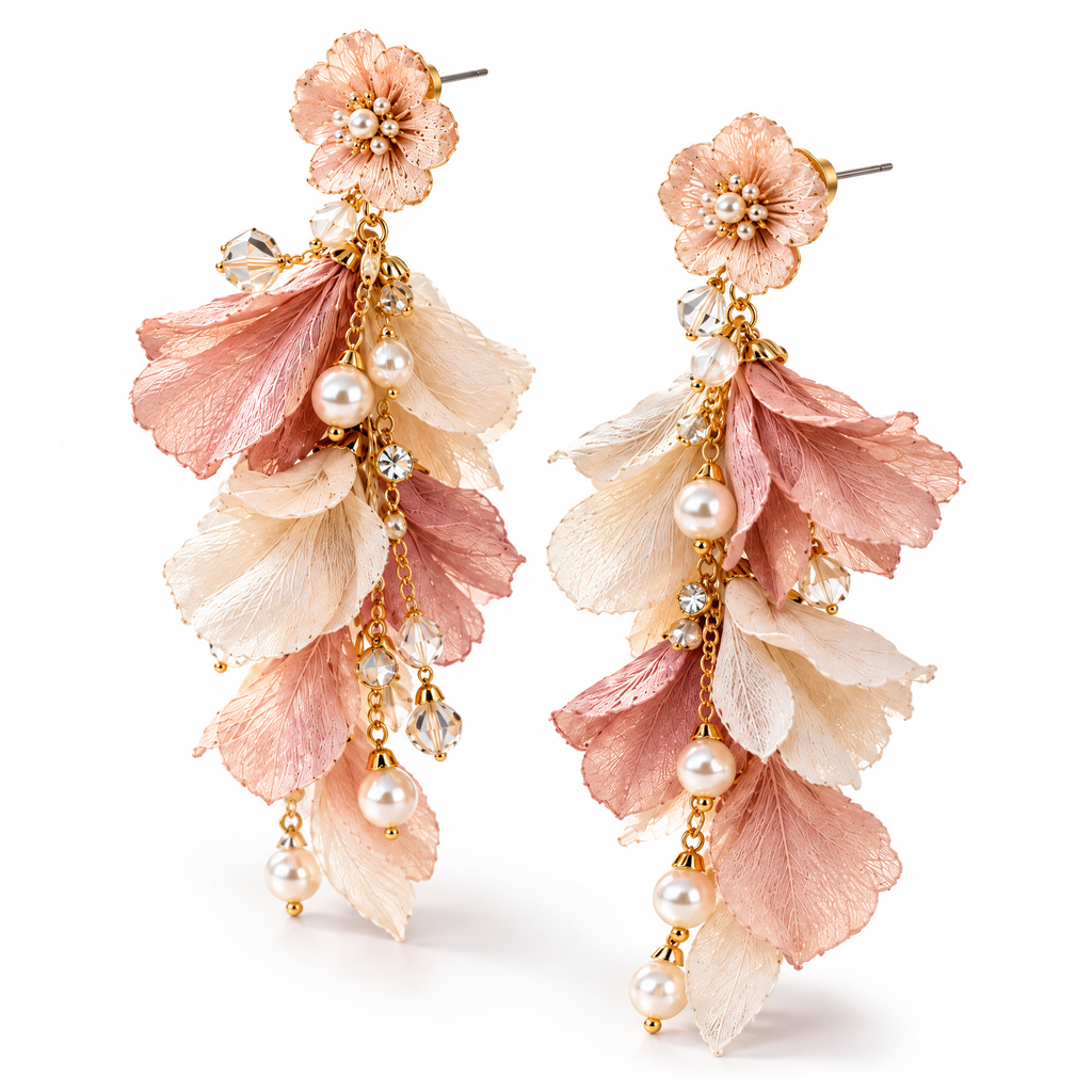 Prvoeian™ Florenne Fabric Flower Drop Earrings — Lightweight Floral Statement Earrings