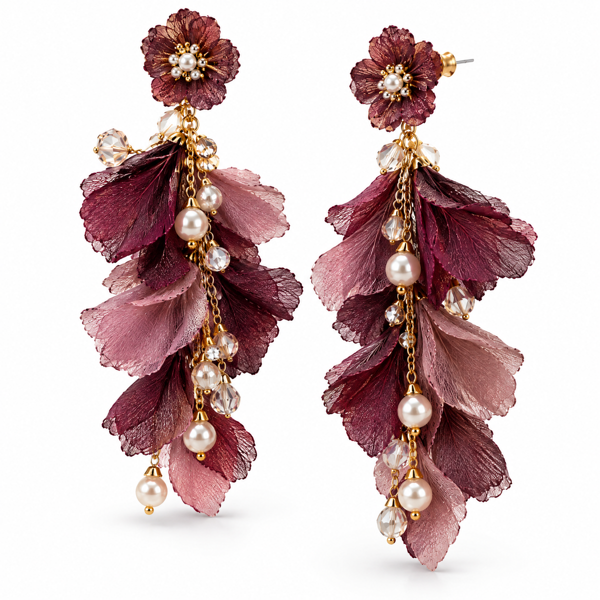 Prvoeian™ Florenne Fabric Flower Drop Earrings — Lightweight Floral Statement Earrings