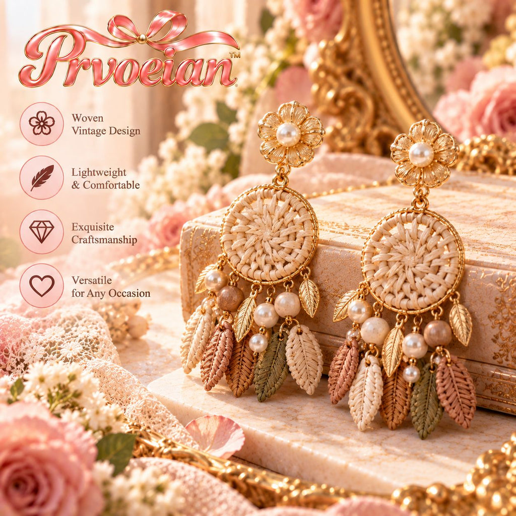 Prvoeian™ Avienne Woven Vintage Drop Earrings — Textured Retro Statement Earrings